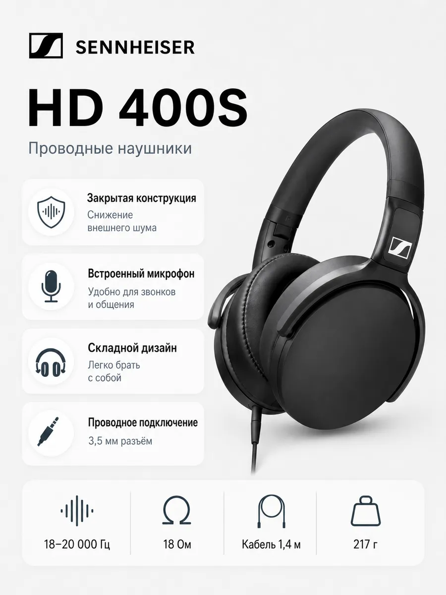 Sennheiser Наушники большие проводные HD 400s