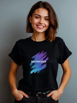 футболка черная базовая с принтом Balenciagа Balenciaga 223635589 купить за 924 ₽ в интернет-магазине Wildberries