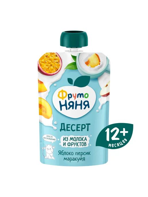 ФрутоНяня Десерт яблоко, персик, маракуйя с молоком, 90г (12 шт), 90 г, 12 шт, фото 5
