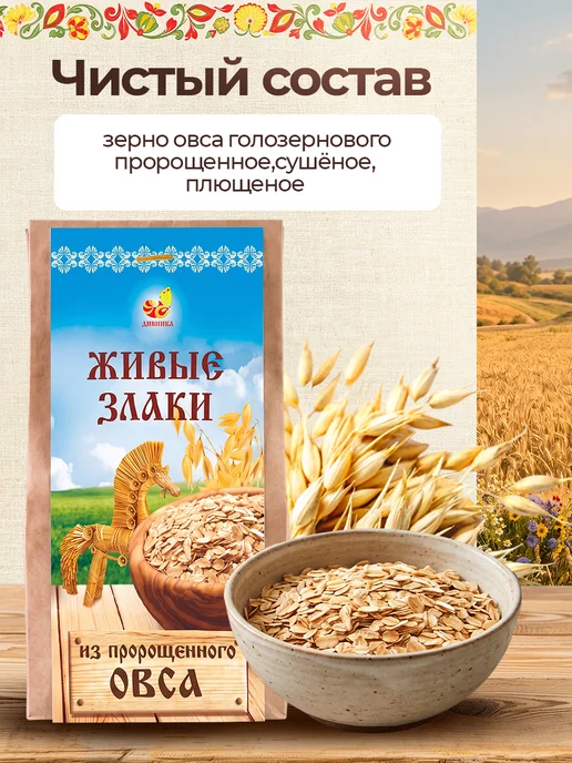 Дивинка Хлопья ЖИВЫЕ ЗЛАКИ из пророщенного овса 300 г, 300 г, фото 3
