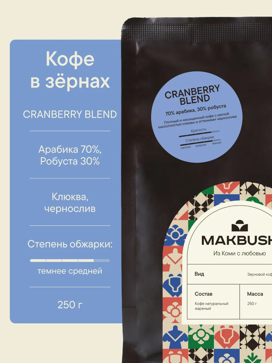 Кофе в зернах CRANBERRY BLEND 250 г, арабика и робуста