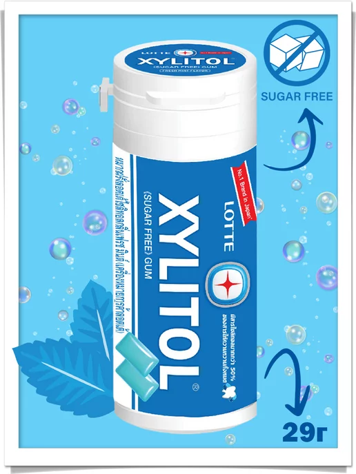 Lotte Жевательная резинка без сахара с ксилитом, освежающая мята, 20 шт