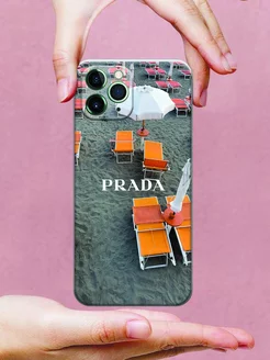 Чехол на iPhone 11 Pro принт Prada цвет серый