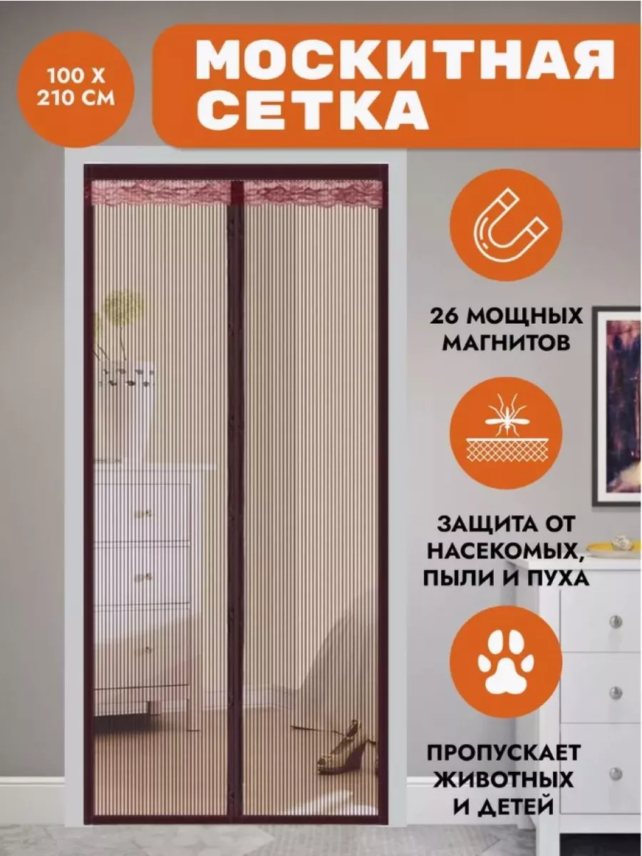 Москитная сетка на дверь на магнитах раздвижная 100*210