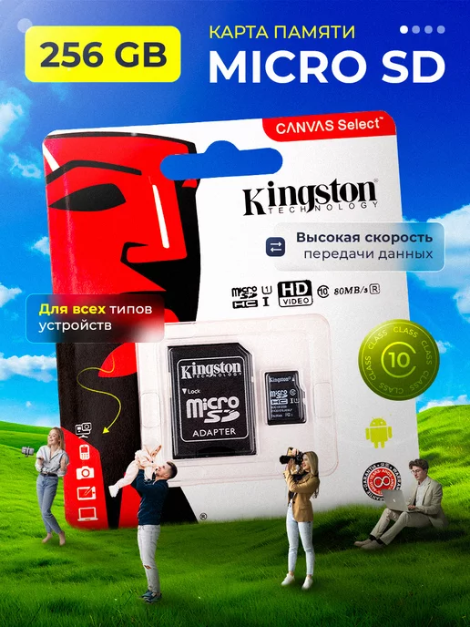 kingston Карта памяти для телефона 256 Gb microsd