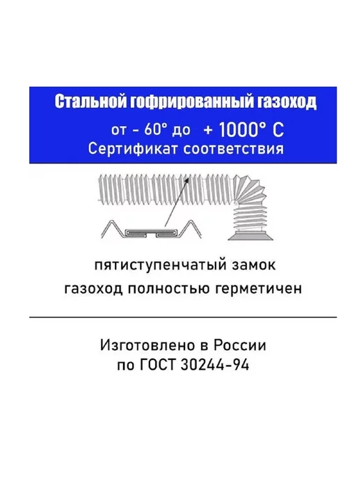 TorTorg Газоход стальной 1,0м D60мм гофрированный (усиленный), 3 м, фото 4