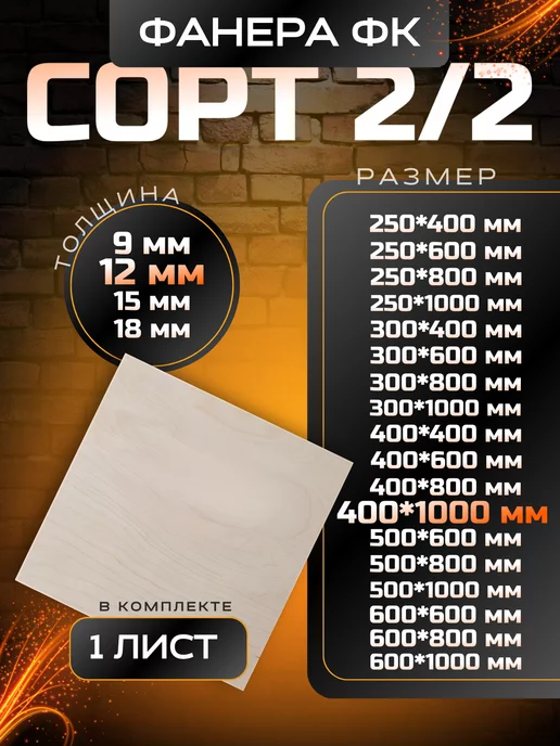 Вятский тес Фанера строительная и для творческих работ 400*1000 1 шт, 1 шт