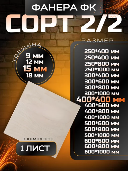 Вятский тес Фанера строительная и для творческих работ 400*400 5 шт, 1 шт