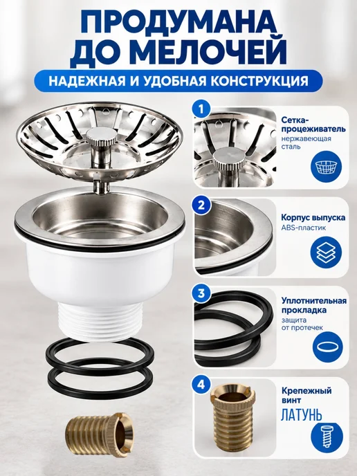 САНАКС Выпуск для кухонной мойки с большой горловиной, чаша, фото 3