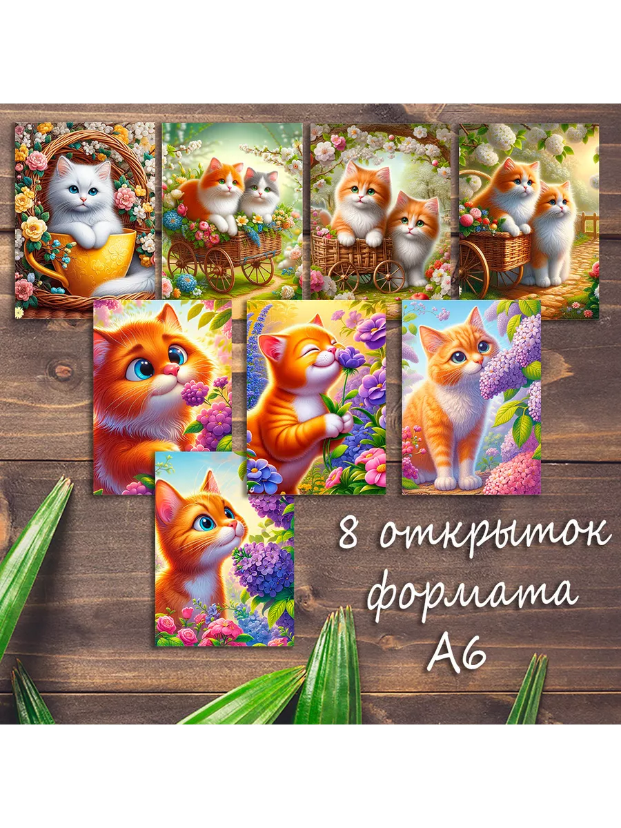 Большой набор открыток Котик, 8 штук