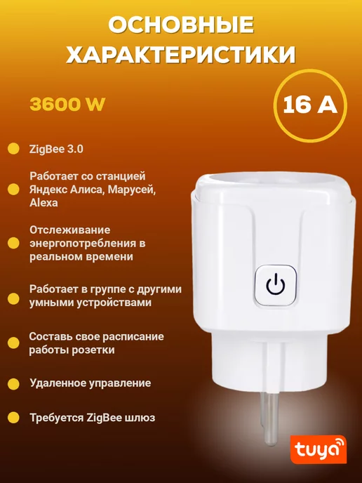 tuya Умная Zigbee розетка 16 ампер (работает с Алиса) 3 штуки, вариант, фото 3