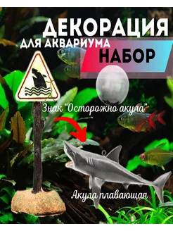 Плавающая акула и знак "Осторожно акула"