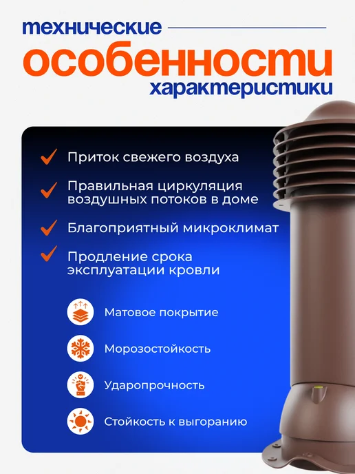 viotto Труба вентиляционная утепленная d 125 для черепицы МОНТЕРРЕЙ, коричневый, фото 2
