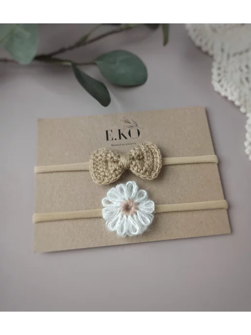 E.KO Knitted accessories Повязка на голову для малыша, белый, фото 2
