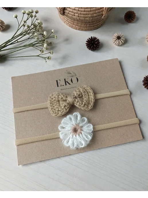 E.KO Knitted accessories Повязка на голову для малыша, белый, фото 3