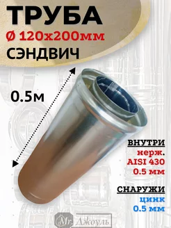 Сэндвич дымоход 0,5 м D 120x200 мм (Цинк0,5 - Нерж0,5)