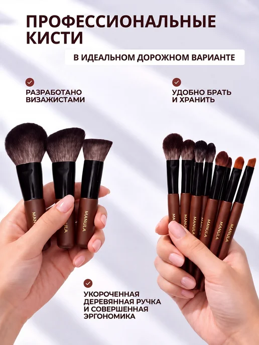 MANULA Кисти для макияжа профессиональные мини, черный, фото 2