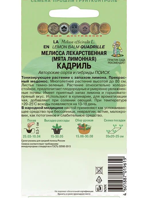 Агрохолдинг ПОИСК Семена Мелисса лекарственная Кадриль, 3х0.5г (Набор 3 пачки), 3x0.5, 0,5 г, фото 2