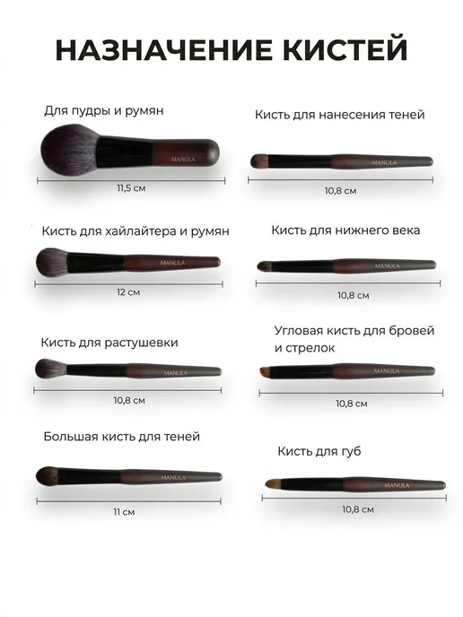MANULA Кисти для макияжа натуральные мини, черный, фото 5