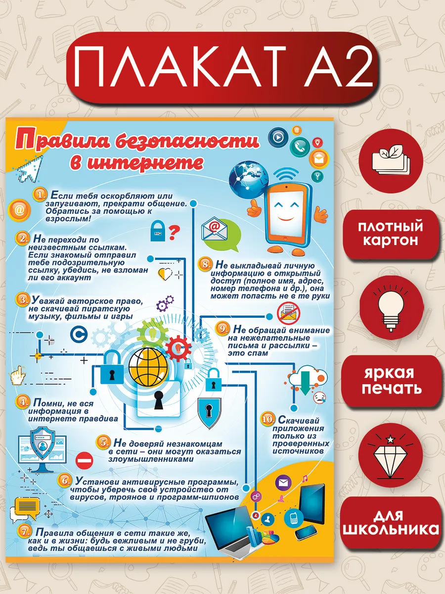 Плакат для школы безопасность в интернете, информатика А2