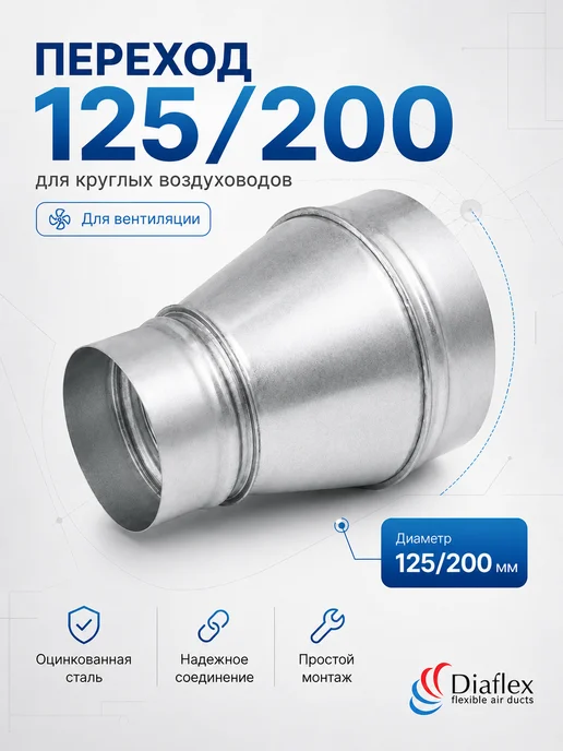 Diaflex Переход (Редуктор) из оцинкованной стали с D125 на D200, вариант