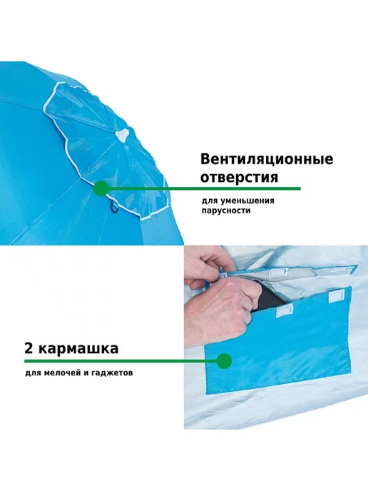 Green Glade Зонт тент для отдыха на природе от солнца пляжный большой, зеленый, фото 4