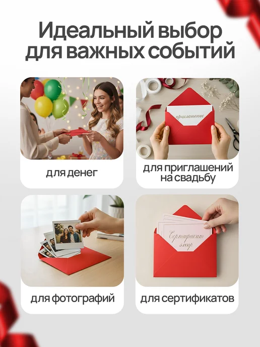 CardsLike Конверты бумажные для пригласительных на свадьбу цветные а6, красный, фото 2