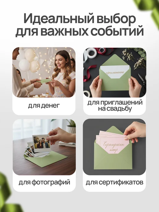 CardsLike Конверты бумажные для пригласительных на свадьбу цветные а6, зеленый, фото 2