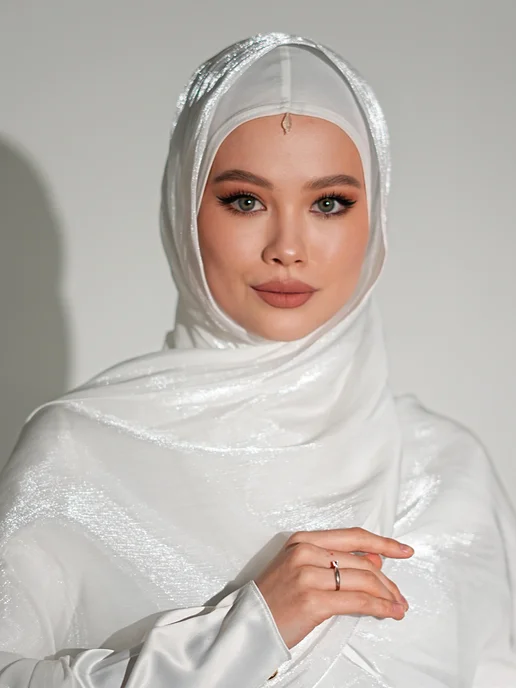 KAMILMIO Белый шарф органза шейла мусульманская, белый, фото 6