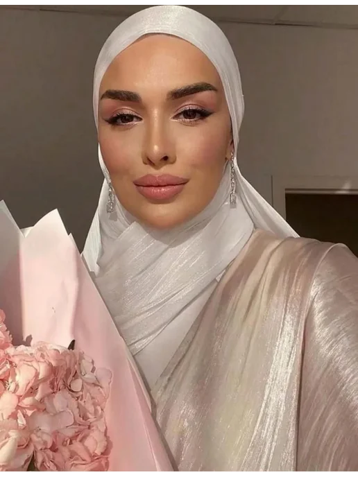 KAMILMIO Белый шарф органза шейла мусульманская, белый, фото 7