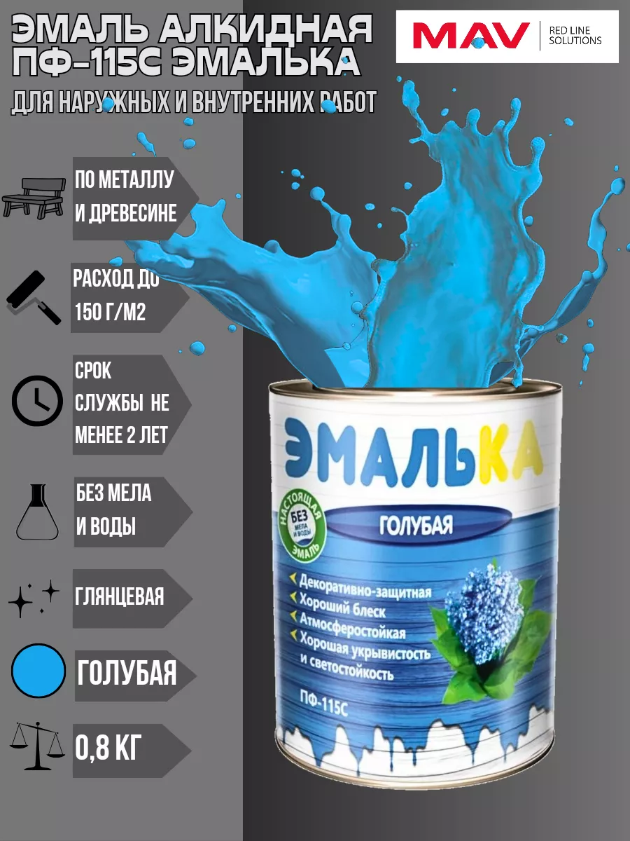Эмаль алкидная ПФ-115С Эмалька голубая 0,8кг