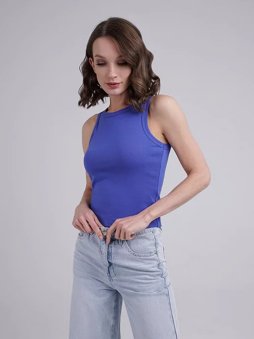 CLEVER WEAR Майка летняя под пиджак трикотажная, синий, фото 2