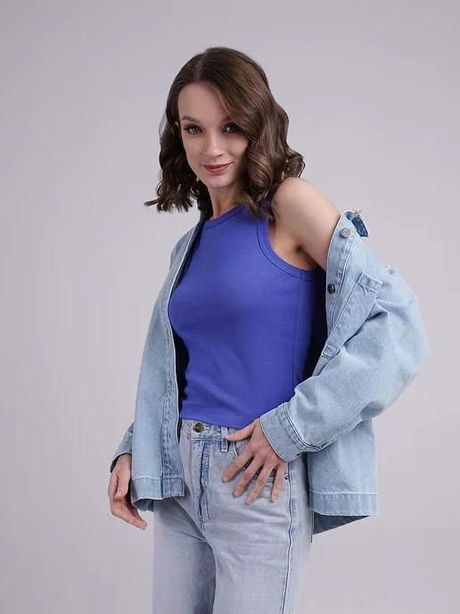 CLEVER WEAR Майка летняя под пиджак трикотажная, синий, фото 5