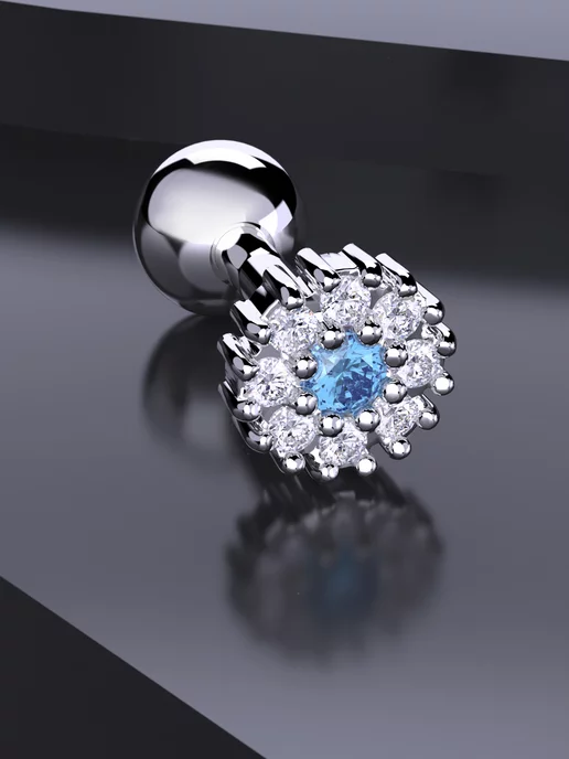 KATRIN JEWELRY Пирсинг в ухо хеликс серебро 925 с камнем, серебристый, фото 3
