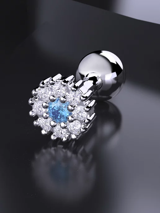 KATRIN JEWELRY Пирсинг в ухо хеликс серебро 925 с камнем, серебристый, фото 4