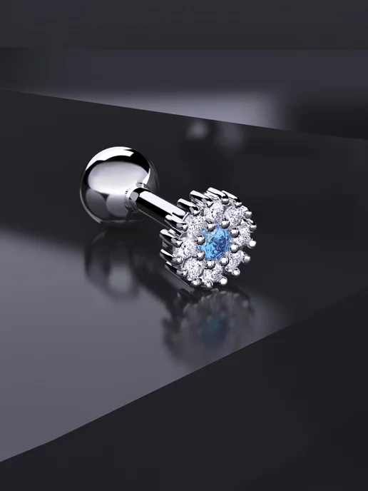 KATRIN JEWELRY Пирсинг в ухо хеликс серебро 925 с камнем, серебристый, фото 8