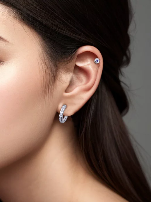 KATRIN JEWELRY Пирсинг в ухо серебро 925 серьга хеликс с камнями, серебристый, фото 7