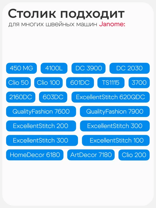 janome Столик для компьютерных швейных машин 808-401-003, белый, фото 6