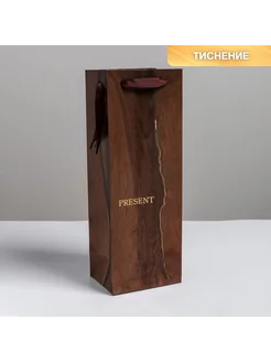 Пакет ламинированный под бутылку "Wood present"