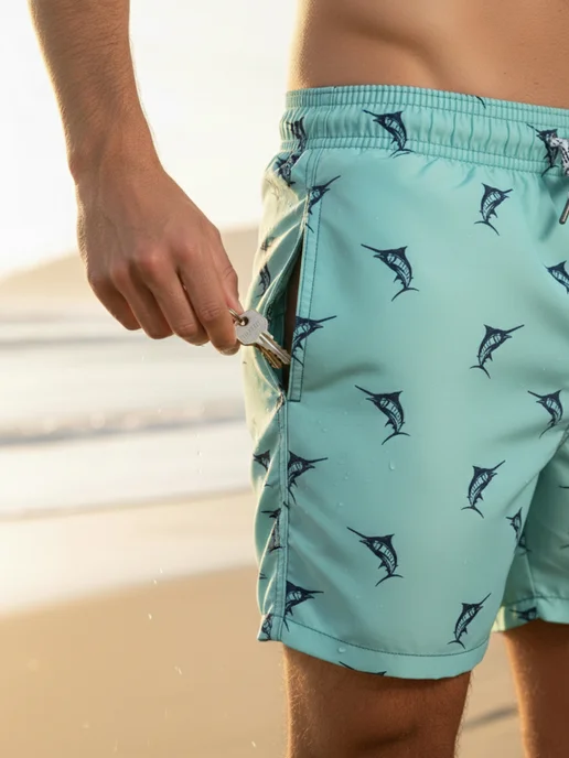 Romeo Rossi Летние пляжные шорты плавки для мужчин с сеткой для плавания, голубой, фото 4