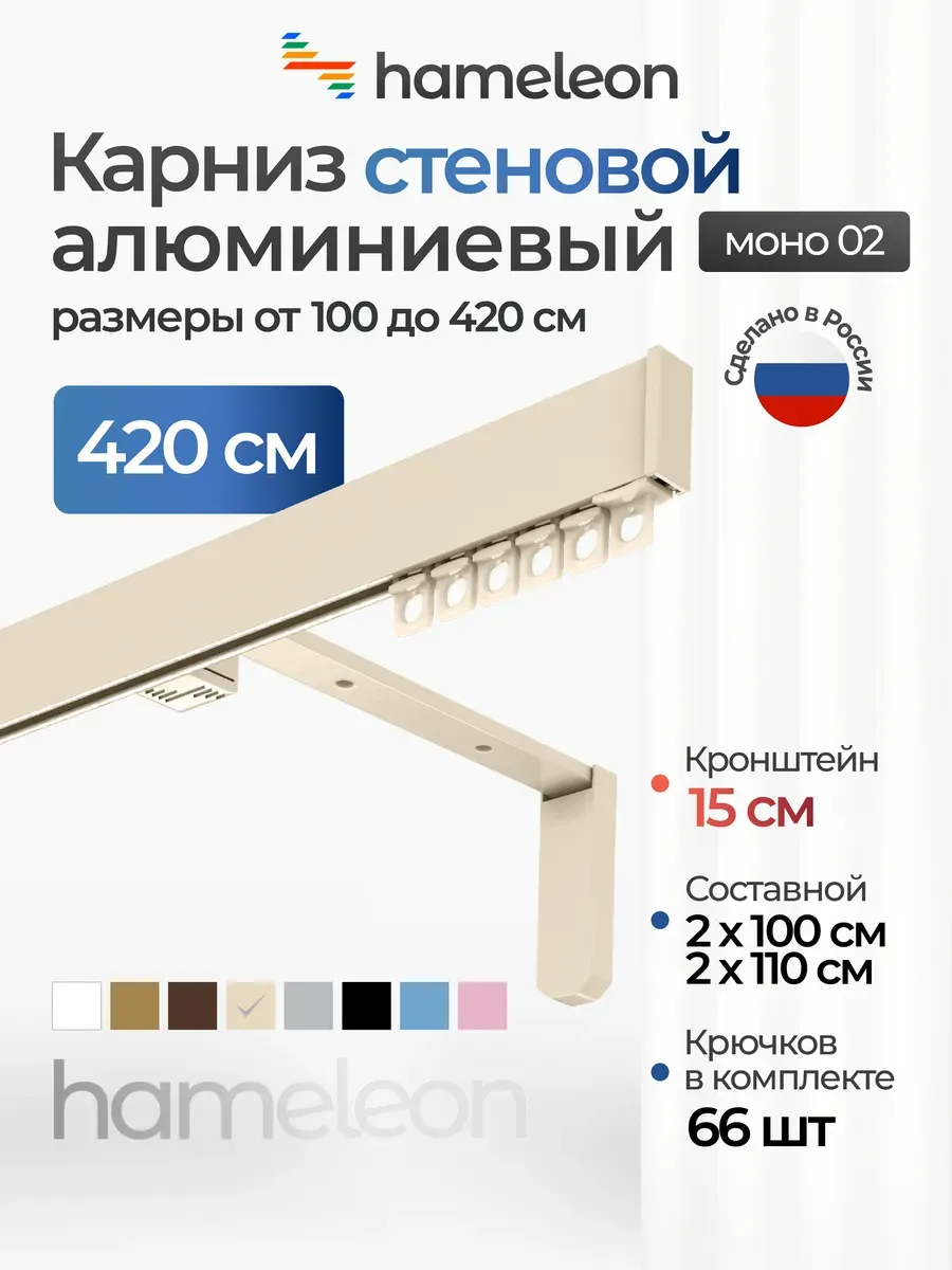 Карниз настенный 420см однорядный из алюминия