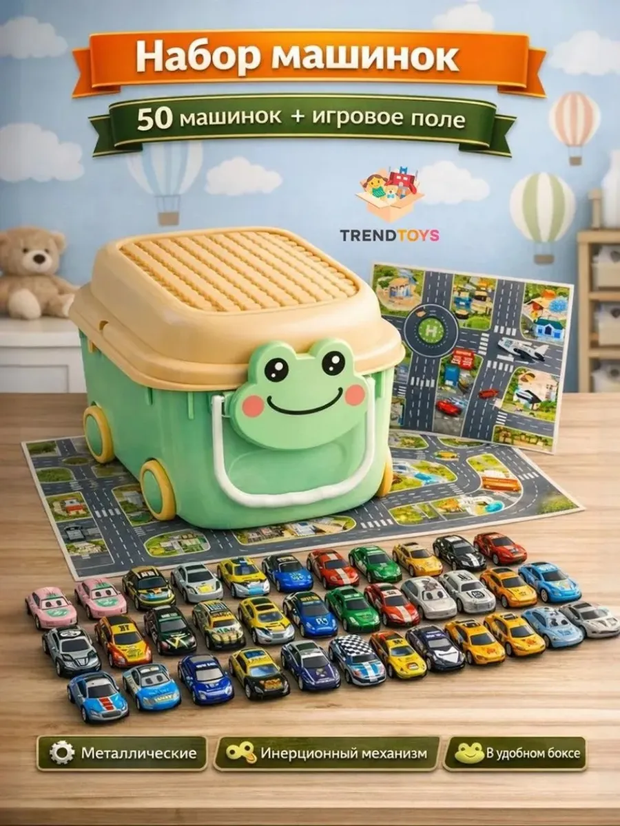 Набор машинок, 50 штук в боксе, инерционные