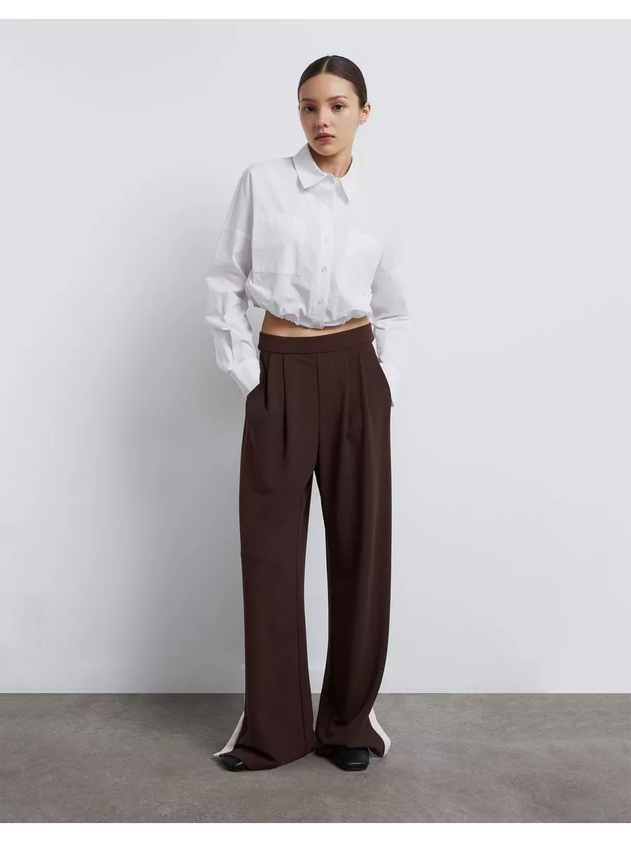 Коричневые брюки Wide leg с...