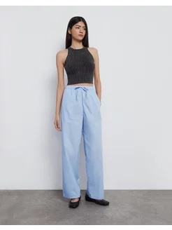 Голубые брюки Loose straight из поплина Gloria Jeans 225544212 купить за 1 475 ₽ в интернет-магазине Wildberries
