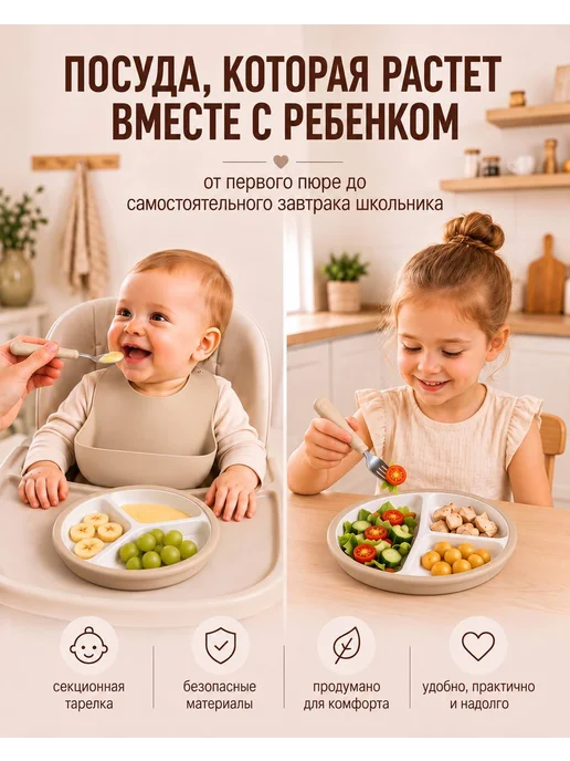 Zебра Набор детской посуды для кормления керамический, бежевый, фото 8