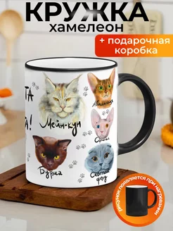 Кружка хамелеон керамическая. Коты