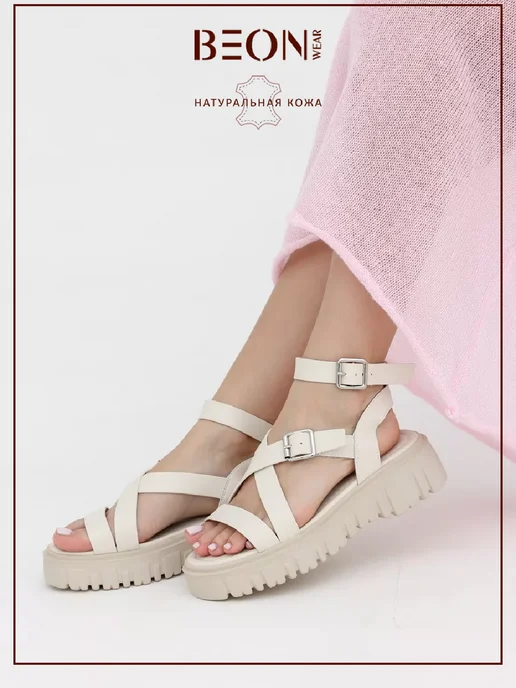 Beon Wear Босоножки летние на каблуке платформе натуральная кожа, белый, фото 2