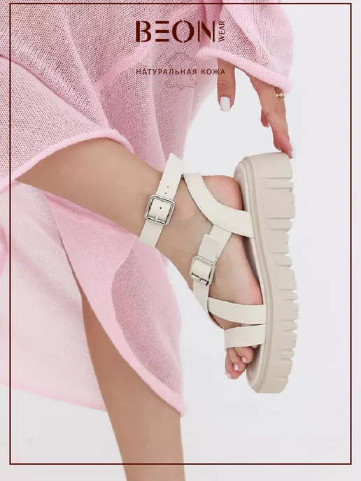 Beon Wear Босоножки летние на каблуке платформе натуральная кожа, белый, фото 3