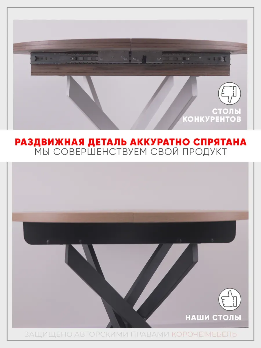 Стол кухонный круглый раздвижной Веста 90 см, Белый матовый, белая царга