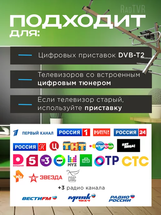 RadTVR Антенна для телевизора наружная уличная RadTVR-12 DVB-T2, вариант, фото 2